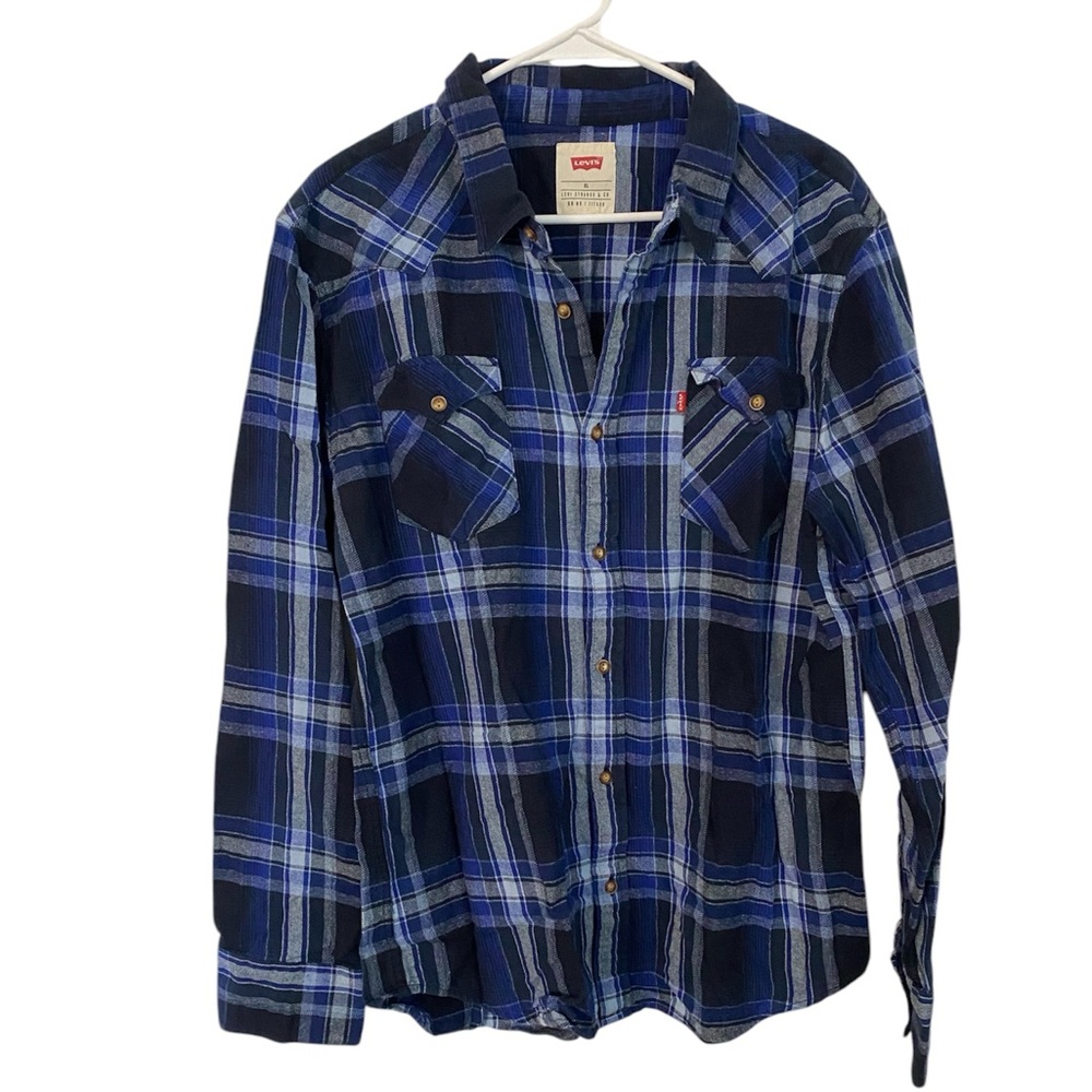 Mens Levi flannel shirt XL navy blue & black